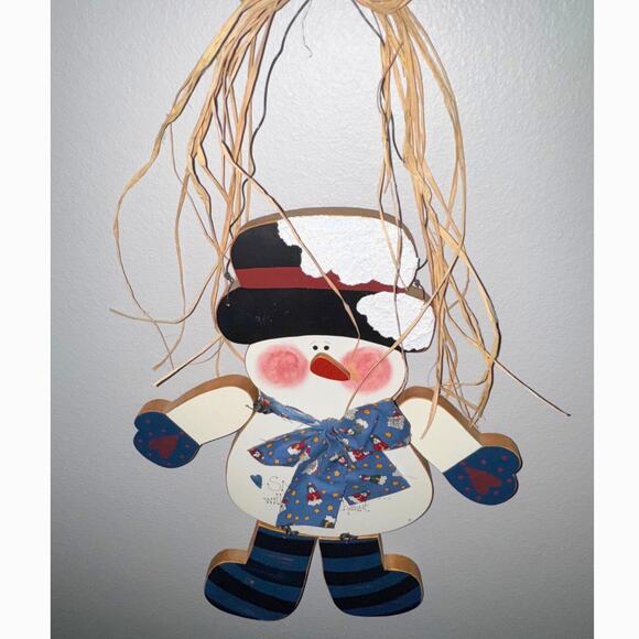 Country Snowman Wall Hanging Decor • Primitive Christmas • 19” Wood Cutout - Picture 7 of 8